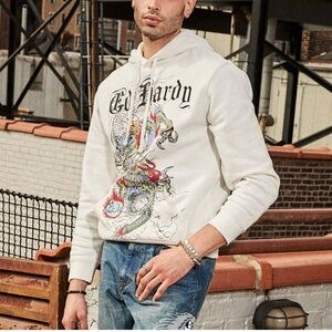 ED HARDY JAPAN DRAGON IVORY PULLOVER HOODIE SIZE XXL